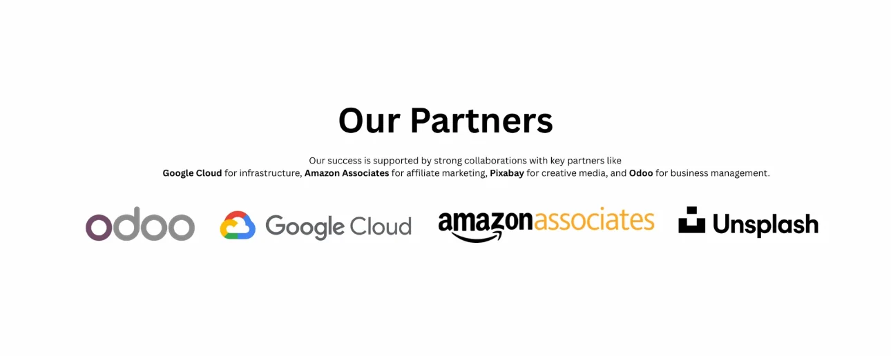 Current Affair Partner Logo. Amazon, Odoo. Google. Unsplash